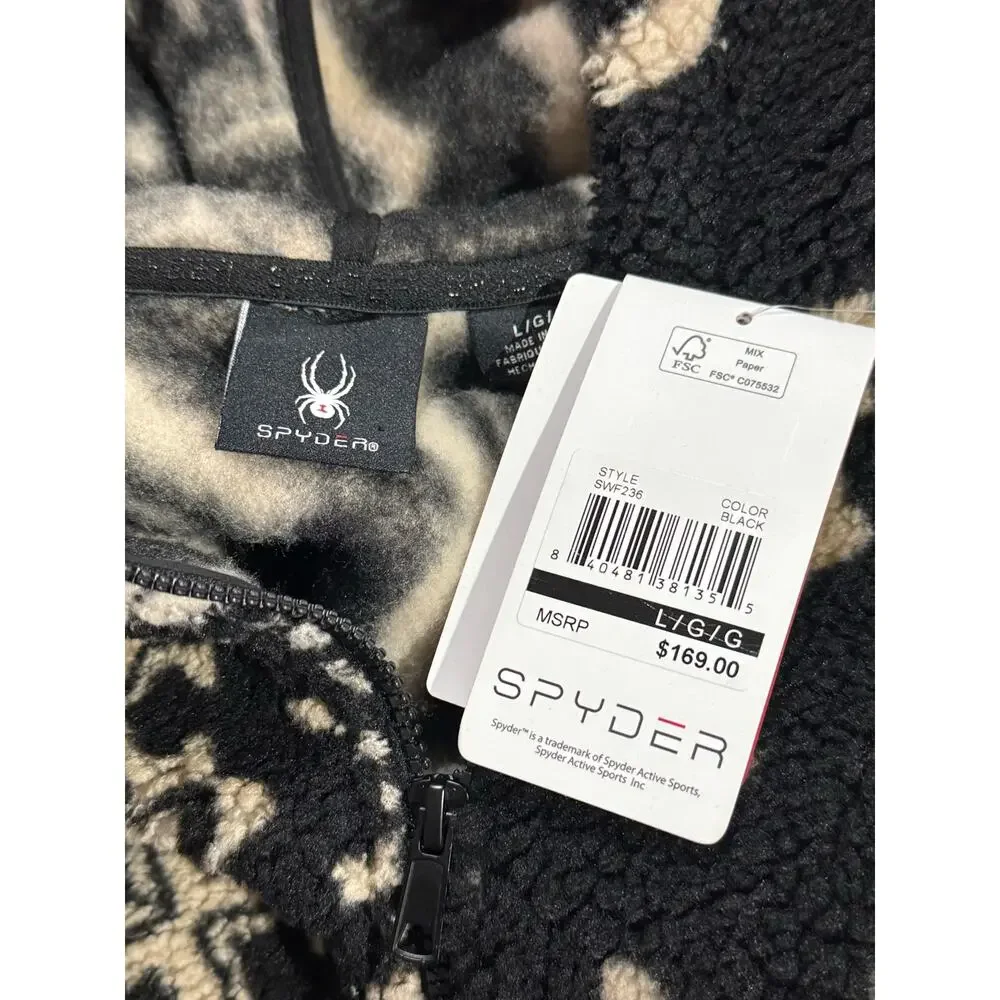 NWT! Spyder $169 Black Sherpa Fleece Quilted Full-Zip Hooded Jacket - Size Large - Picture 9 of 9